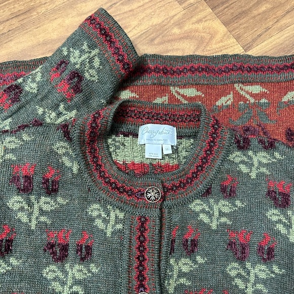 Vintage Cherry Lewis Women's M Wool Blend Floral Nordic Patter Cardigan Sweater - Picture 8 of 13
